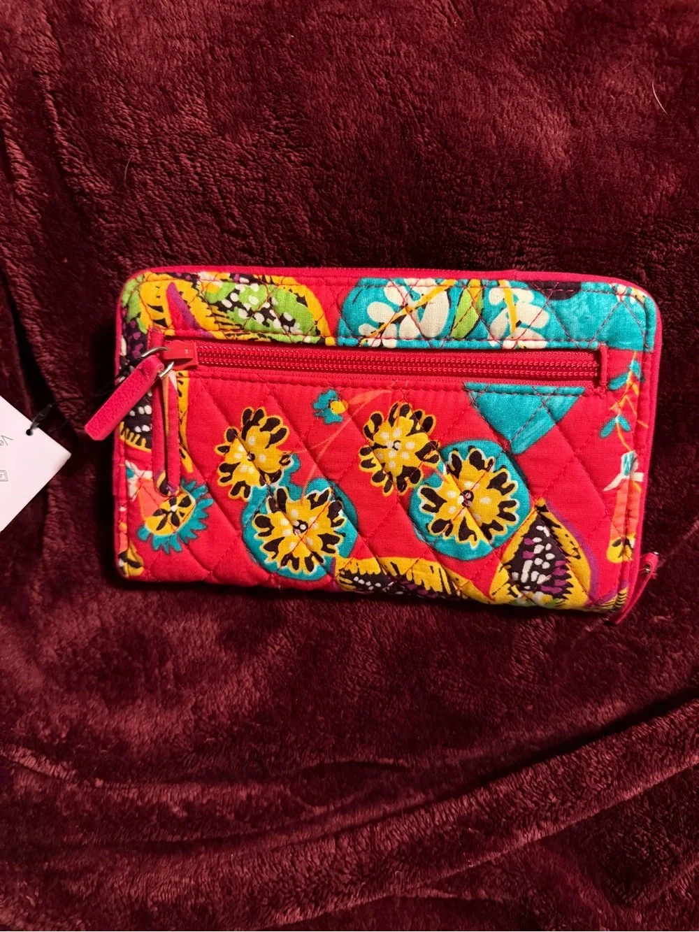 Vera Bradley Quilted Floral Zip Wallet in Teal, Yellow, Pink, Black - Picture 2 of 4